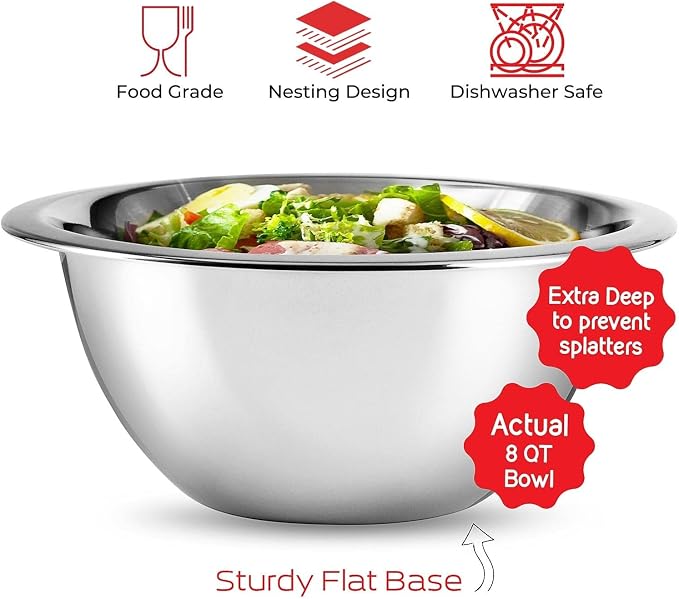 14 Piece Mixing Bowls With Measuring Cups And Spoons Set - Premium Stainless Steel Mixing Bowls Set - Nesting & Stable Metal Mixing Bowls Great For Kitchen, Baking, Cooking, Or Prep