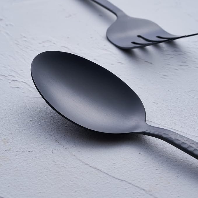 Stainless Steel Large Serving Set, Matte Black - 5-Piece Set Includes Spoon, Slotted Spoon, Fork, Pie Server and Butter Knife