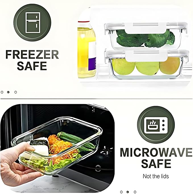 30 Pieces Glass Food Storage Containers Set, White | Glass Meal Prep Containers Set, Snap Locking Lids, Airtight Glass lunch Containers, Microwave, Oven, Freezer & Dishwasher