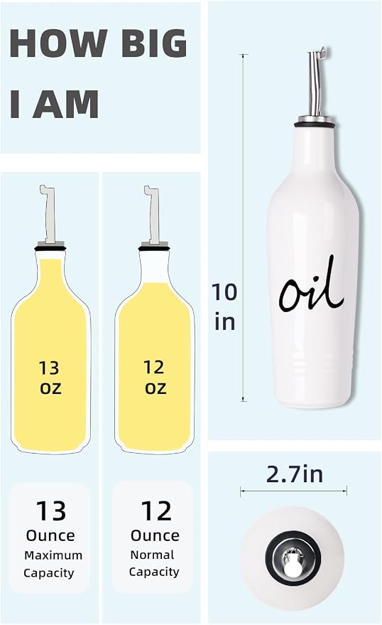 13 OZ Ceramic Oil and Vinegar Dispenser Bottle Set (White) | Ceramic, farmhouse, 13oz, set, drip-free, easy-clean