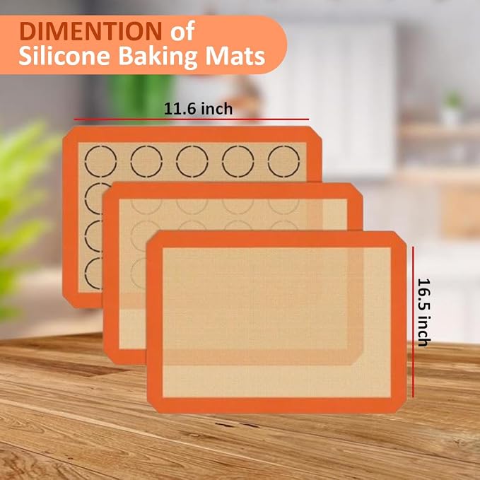 Non-Stick Silicone Baking Mats (Orange, 3-Pack)