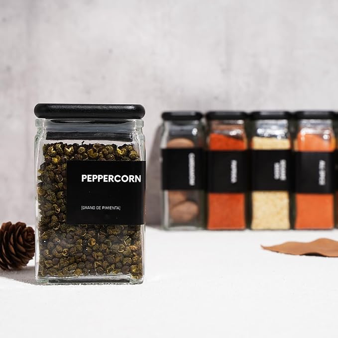 Glass Storage Jars with Bamboo Lid, glass canisters with airtight lids, Clear jars with lids for Spice, Cookie, Candy, Tea, Coffee Bean and Rice (Black, 4oz, set of 12)