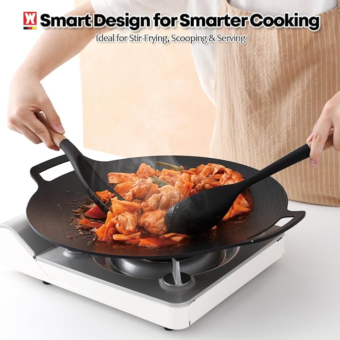 WAGENSTEIGER Silicone Cooking & Serving Spoon: Multi-Purpose Cooking Tool for Basting Serving Scooping Scraping Mixing Basting, Non-stick Cookware Safe, Wooden Handle Design