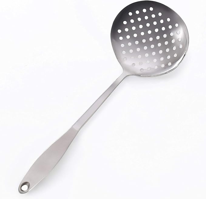Skimmer Spoon/Strainer Ladle - Stainless Steel - with Sanding Handle - perforated style for Kitchen Food (13-in)