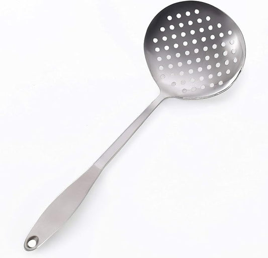 Skimmer Spoon/Strainer Ladle - Stainless Steel - with Sanding Handle - perforated style for Kitchen Food (13-in)