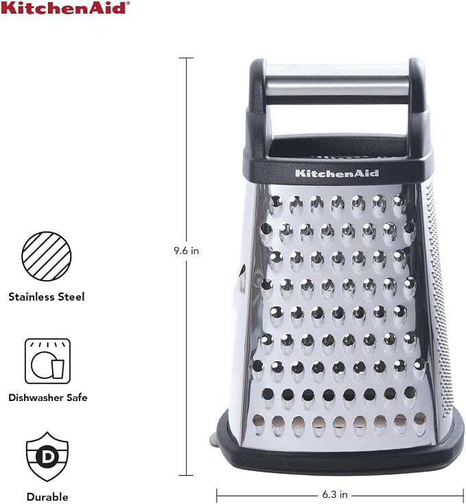 KitchenAid Gourmet 4-Sided Stainless Steel Box Grater (10 inches tall) and Classic Y Peeler, Black
