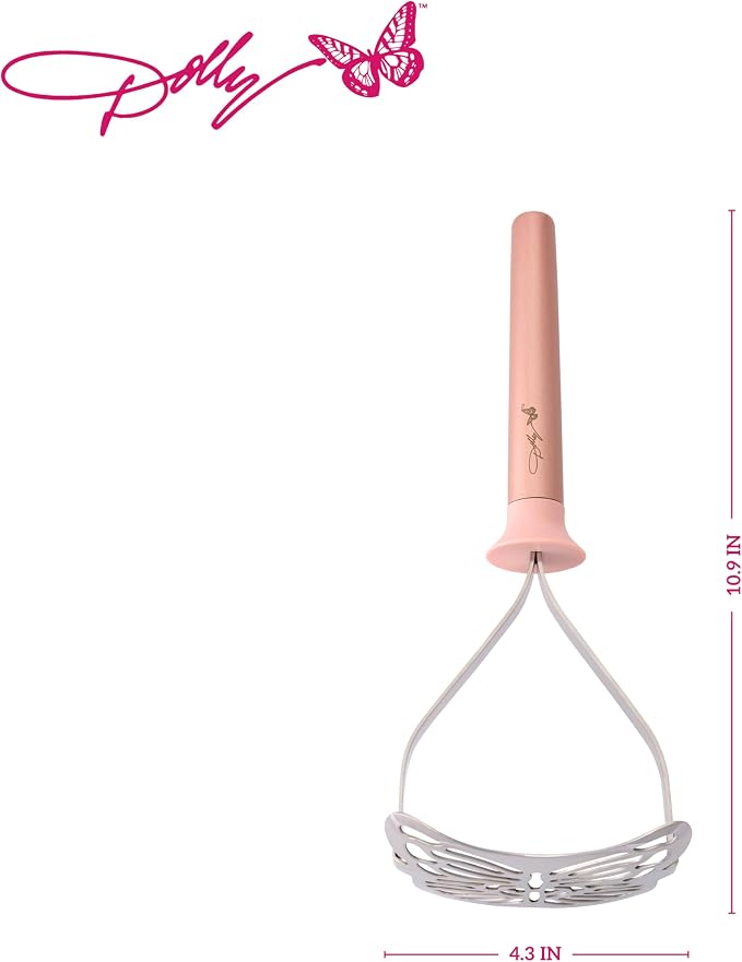 Dolly Parton Butterfly Potato Masher – Stainless Steel Masher with Curved Butterfly Head, Rust-Resistant, Dishwasher Safe, Kitchen Tool for Potatoes, Avocados and More, 11 Inch