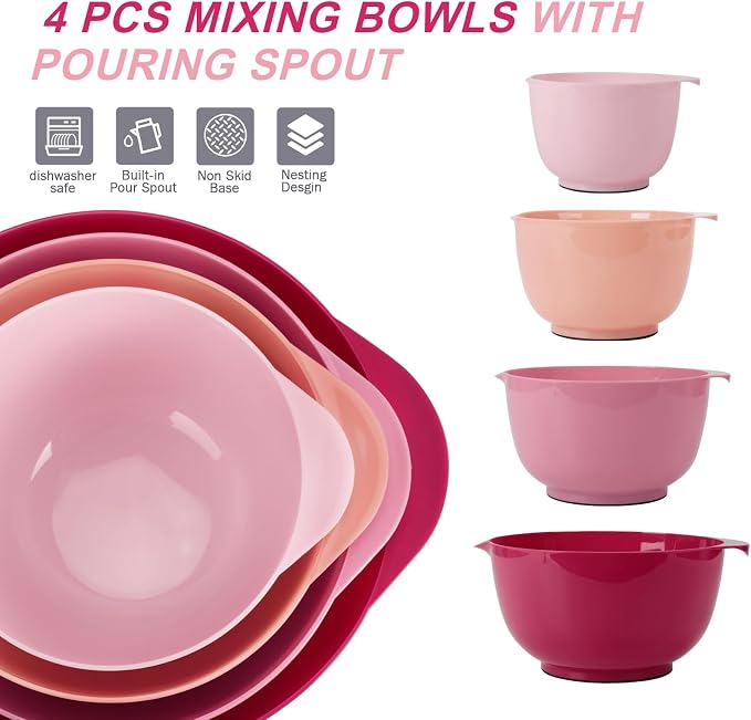 BoxedHome Classic Mixing Bowls Set of 4 | BPA Free Plastic, Microwave Safe