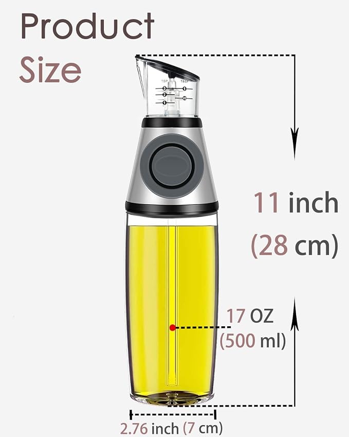 Oil Dispenser Bottle with Measuring Scale, 17oz | Measuring Scale Pump, Clear Glass, Olive Oil Dispenser Oil Sprayer, Refillable Oil and Vinegar Dispenser