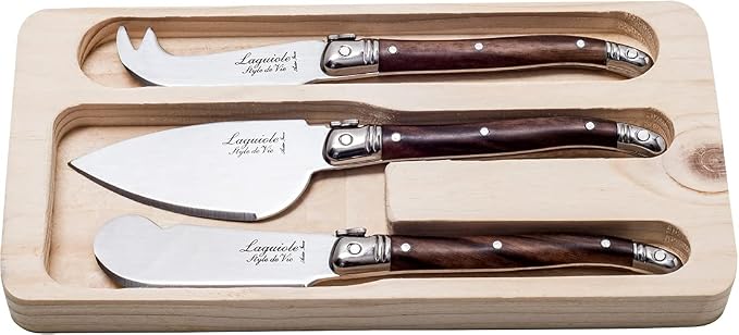 Laguiole Style de Vie Cheese Knife Set Premium Line Set of 3 Dark Wood