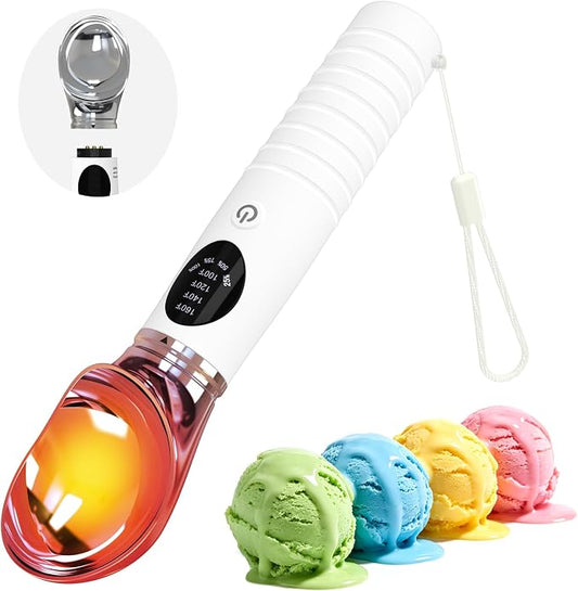 TRELC Heated Ice Cream Scoop Rechargeable, Electric Ice Cream Scooper with 4-Level Temp 100-160℉ & LED Display, 2500mA Battery, Ergonomic Handle, Easy to Scoop for Hard Ice Cream(White)
