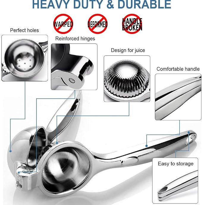 Lemon Squeezer Stainless Steel Manual Hand Squeezer/Lime Juicer Hand Citrus Press Juicer Metal - 2.7" Extra Large Premium Quality Heavy Duty Solid Metal Bowl Silver