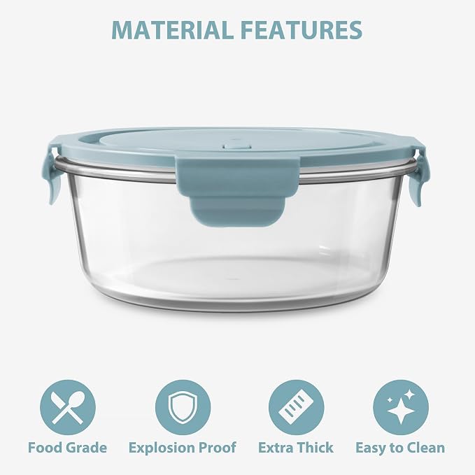 2.5 Cup/20oz Glass Meal Prep Food Storage Containers with lids Set, 4 Pack | Airtight Leakproof丨Borosilicate Glass丨Food Grade丨Heat-Resistant丨BPA-Free丨Oven Microwave Dishwasher Freezer Safe丨Round