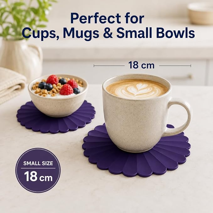 Heat-Resistant Silicone Trivet Mats, Non-Slip Hot Plate Holder for Kitchen Countertops & Dining Table, Reusable Pot Holder Pad with Secure Grip, Dishwasher Safe (Purple, Diameter: 18cm/7.09")