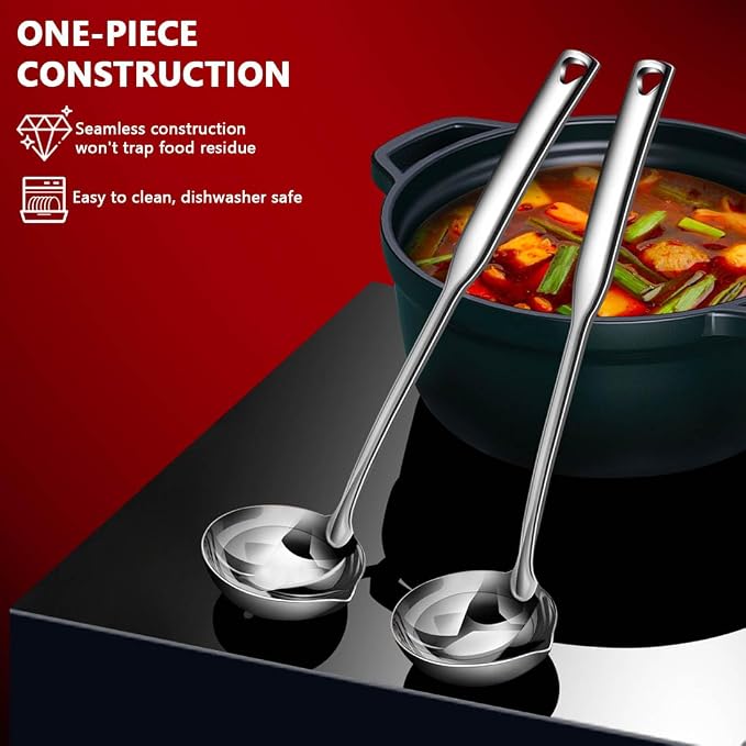KAYCROWN Stainless Steel Ladle, Soup Ladle with Pour Spout, 11.8 Inches, Cooking Ladle for Serving Soups, Gravy and More, Integral Forming, Rustproof, Heat Resistance (1Pc)