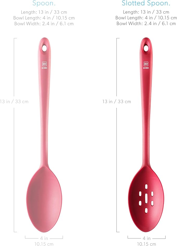 DI ORO Silicone Slotted Spoon - 600°F High Heat Silicone Spoon for Cooking Nonstick Cookware Safe - Silicone Kitchen Spoon for Serving & Stirring - Large Spoon for Mixing - Dishwasher Safe (Red)
