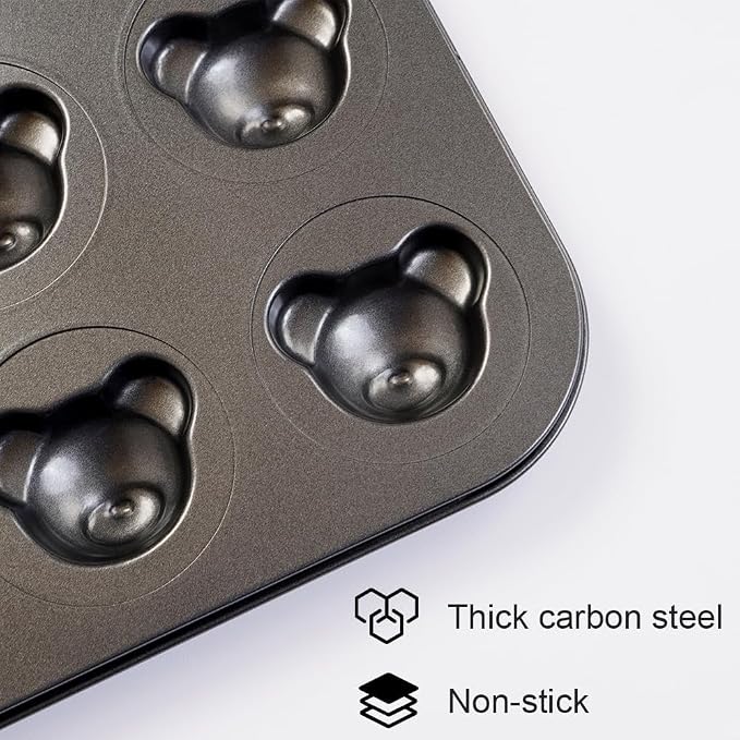 Mini Bear Shaped Muffin Pans, 12 Cavity Non-Stick Madeleine Mold Cake Pan, Mini Muffin for Edible Bear Cake Topper Decoration Shower Birthday Party Decorations