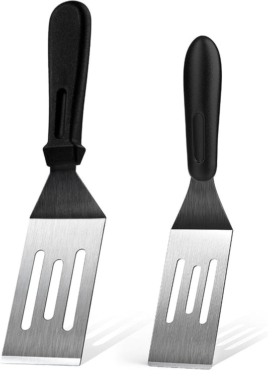 Metal Spatulas for kitchen Use, 2 PCS Professional Serving Spatula with Heat Resistant Handle, Stainless Steel Spatula Ideal for Pancakes, Eggs, Griddle Scraper, BBQ or Desserts