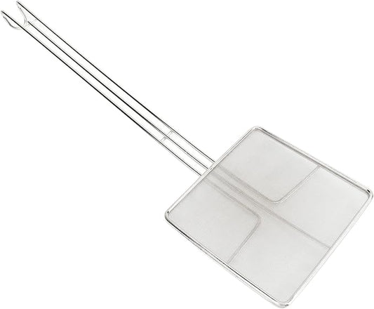 Square Strainer Skimmer, Stainless Steel Square Fryer Skimmer Ladle with Long Handle and Hanging Hook for Kitchen Deep Fryer, Pasta, Noodle(Fine mesh)