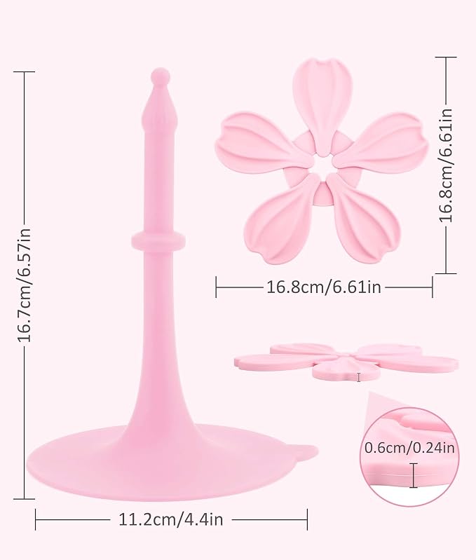 Silicone Trivet Mat - 6 Flower-Shaped Silicone mats + 1 Stand, Non-Slip & Heat Resistant Kitchen Hot Pads for Table & Countertop, Multifunctional Mats can Hold Coffee, Plates