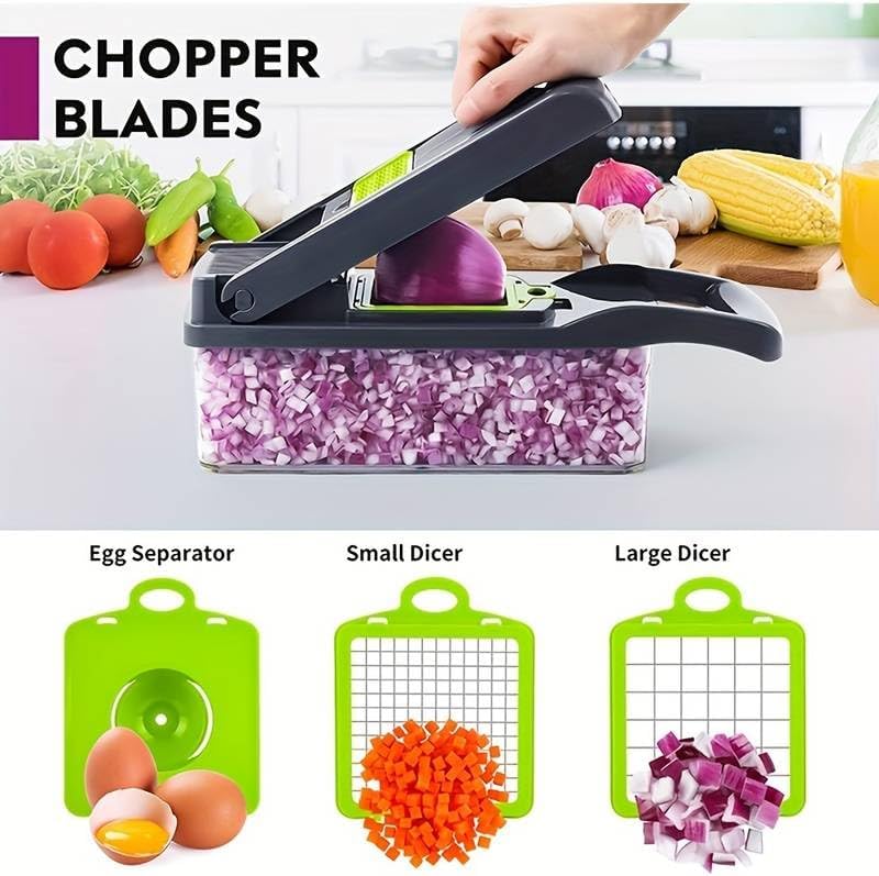 Vegetable Chopper,Food Chopper,Pro 12 in1 Multifunctional Onion Chopper,Veggie Chopper,Vegetable Chopper With Container,Vegetable Slicer Dicer Cutter,Mandoline Slicer,Salad,Garlic Chopper