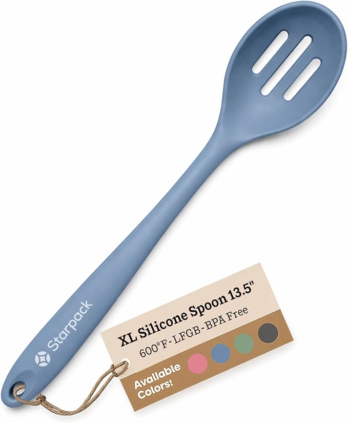 Starpack 'Let it Drain' XL Silicone Slotted Spoon(13.5 Inches) - Large Spoon with Slots for Cooking Heat Resistant to 600°F - Silicone Slotted Serving Spoons, Non Stick Cooking Spoons with Slots
