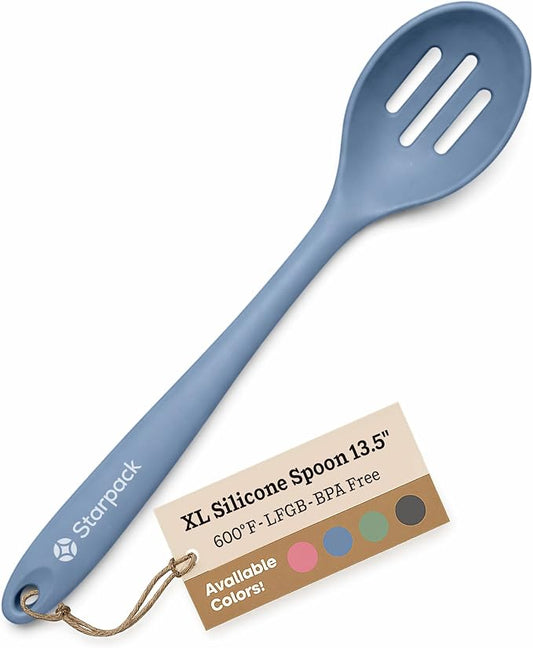 Starpack 'Let it Drain' XL Silicone Slotted Spoon(13.5 Inches) - Large Spoon with Slots for Cooking Heat Resistant to 600°F - Silicone Slotted Serving Spoons, Non Stick Cooking Spoons with Slots