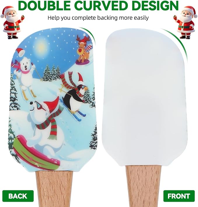 Christmas Spatula Set, 4 Pieces Kitchen Christmas Silicone Spatula Set with Wooden Handle for Baking Cooking and Christmas (Assorted Color)