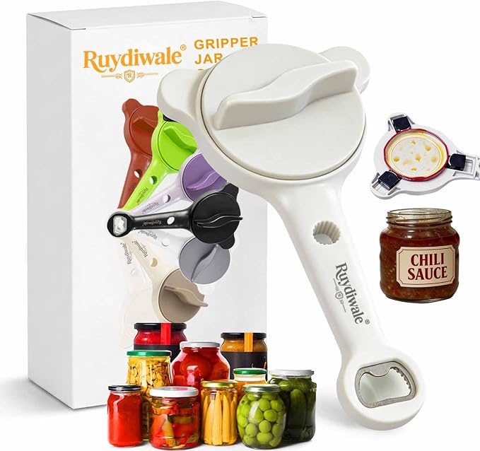 4-in-1 Jar Opener, Adjustable Jar Opener for Seniors, Kitchen Tool Designed Specifically for Seniors and Those with Limited Physical Strength, Suitable For Beer, Salad Dressing, Jar(White)
