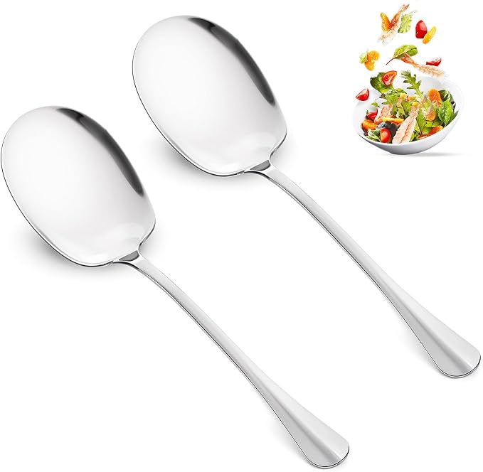 JIEYAO 2 Pcs Large Serving Spoons, 9.8“ Stainless Steel Cooking Spoon, Long Handle Soup Spoons Buffet Serving Tablespoon Tabletop Flatware Serving Utensil for Serving Spoons Set Kitchen Tool