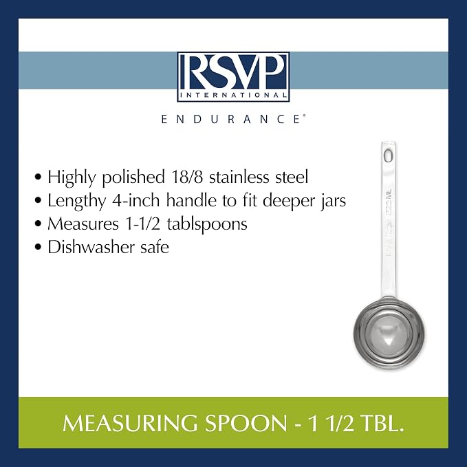 RSVP International Endurance Kitchen Collection Open Stock Measuring Spoon, Stainless Steel, Dishwasher Safe, 1.5-Tablespoon