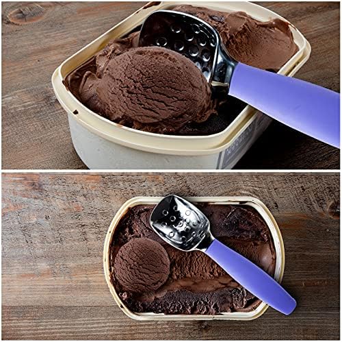 Professional Ice Cream Scoop with Ergonomic Anti-Slip Handle - Rust-Proof Zinc Alloy, Anti-Freeze Design for Home & Commercial Use (Purple)