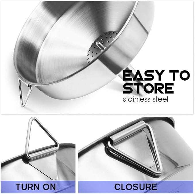 Super Large Stainless Steel Large Funnel with Detachable Strainer/Filter for Cooking Oil and Transmission Liquid and Powder, Food Grade Metal Kitchen Funnels
