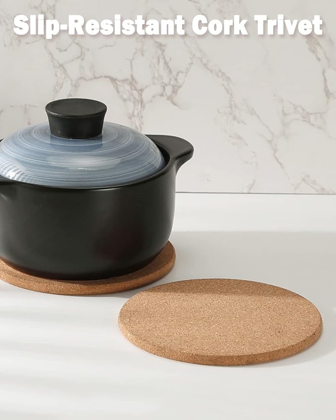 Cork Trivet, 4 Pack High Density Thick Cork Trivets for Hot Dishes, 8 Inch Heat Resistant Large Coaster for Kitchen, Hot Pads for Table & Countertop