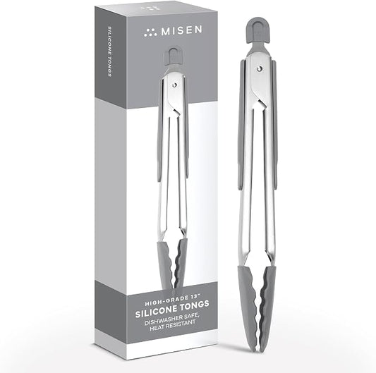 Misen Kitchen Tongs - Dishwasher Safe, Heavy Duty - Precision Silicone-Tipped Grilling Tool - Heat Resistant, Nonstick Safe - Perfect for Serving and Air Frying- 13 Inch | Gray