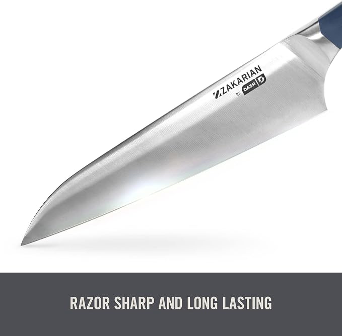 Zakarian by Dash 2 Piece Chef Grade German Steel Paring Knife Set with Smooth and Serrated Blades for Chopping, Dicing, Mincing, Slicing and More – Black
