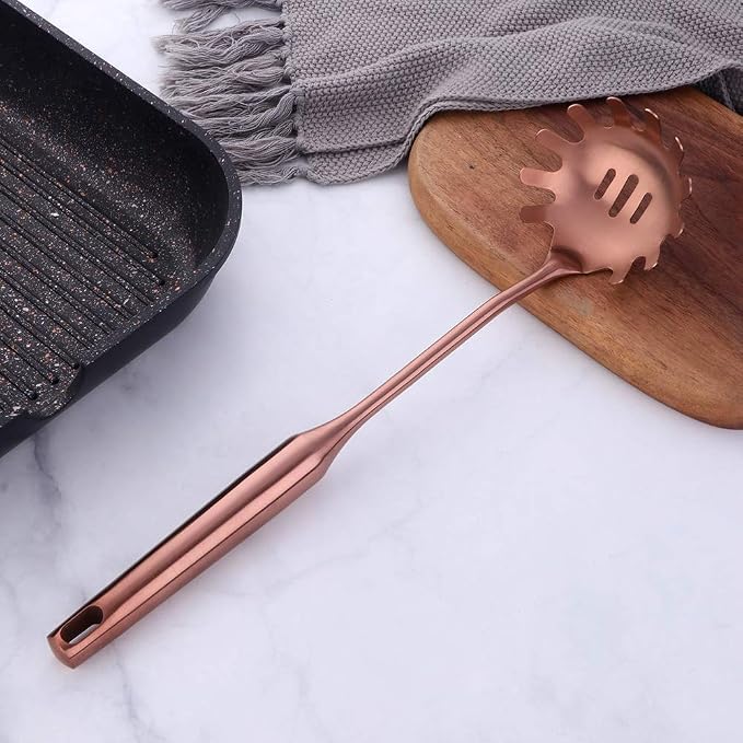 Stainless Steel Pasta Spoon Server,Kitchen Pasta Server, Ergonomic Handle & Heat Resistant Design - Kitchen Spaghetti Server Fork For Noodles, Pasta, More (rose gold)