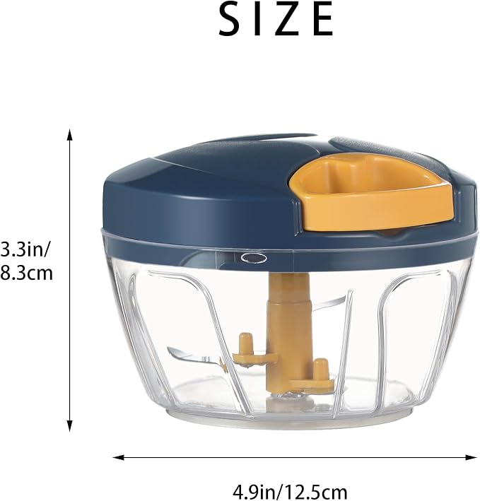 Ourokhome Manual Food Processor Vegetable Chopper, Portable Hand Pull String Garlic Mincer Onion Cutter for Veggies, Ginger, Fruits, Nuts, Herbs, etc., 500ml, Deep Blue