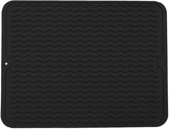 Large Dish Drying Mat, Multiple Usage Silicone Mats for Multiple Usage, Drying Mat for Kitchen Counter, 12 inches x 16 inches (Black)