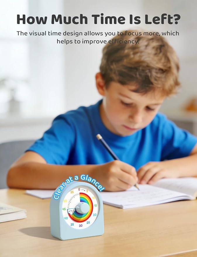 LIORQUE Visual Timer for Kids with Pause Function,Timer for Kids and Adults, Protective Case, Silent Time Management Tool, 60-Minute Countdown for Classroom, Meetings, Study, Kitchen (Rainbow Blue)