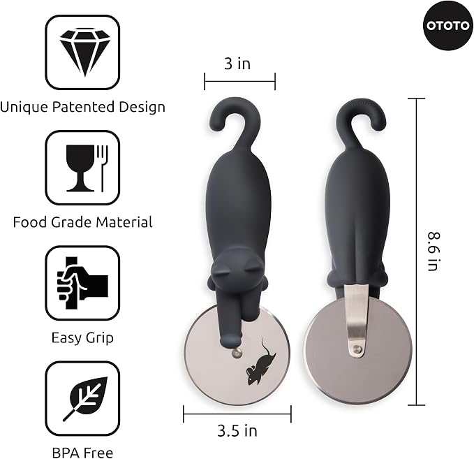 OTOTO Kitty Cut Pizza Cutter Wheel - Pizza Cutters Stainless Steel, Funny Kitchen Gadgets and Kitchen Gifts, Cat Gift for Women Cat Lovers (kitty cut)