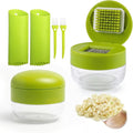 2-Pack 3-in-1 Garlic Press Set, Stainless Steel Garlic Mincer with Garlic Peeler & Cleaning Brush, Garlic Crusher Tool with Storage Container for Kitchen Cooking (Green)