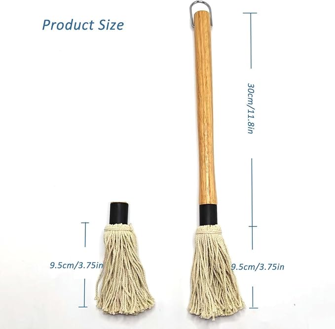 15.5in Basting Mop Brush for BBQ Grilling - Wooden Handle Detachable with 2 Replacement Heads &Silicone Brush - Grill Tools for Outdoor Cooking, Camping, Smoking