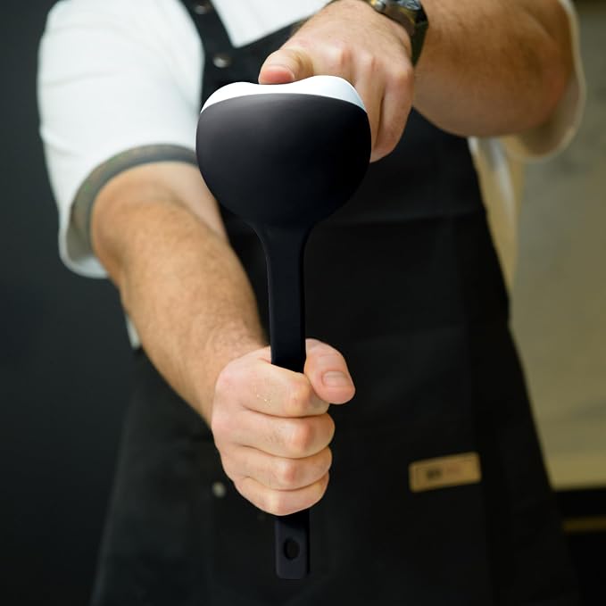 Silicone Spoon - Colorful Silicone Spatula Ladle with a Soft Top to Mold to your Pots & Pans. (Black/LightGrey)
