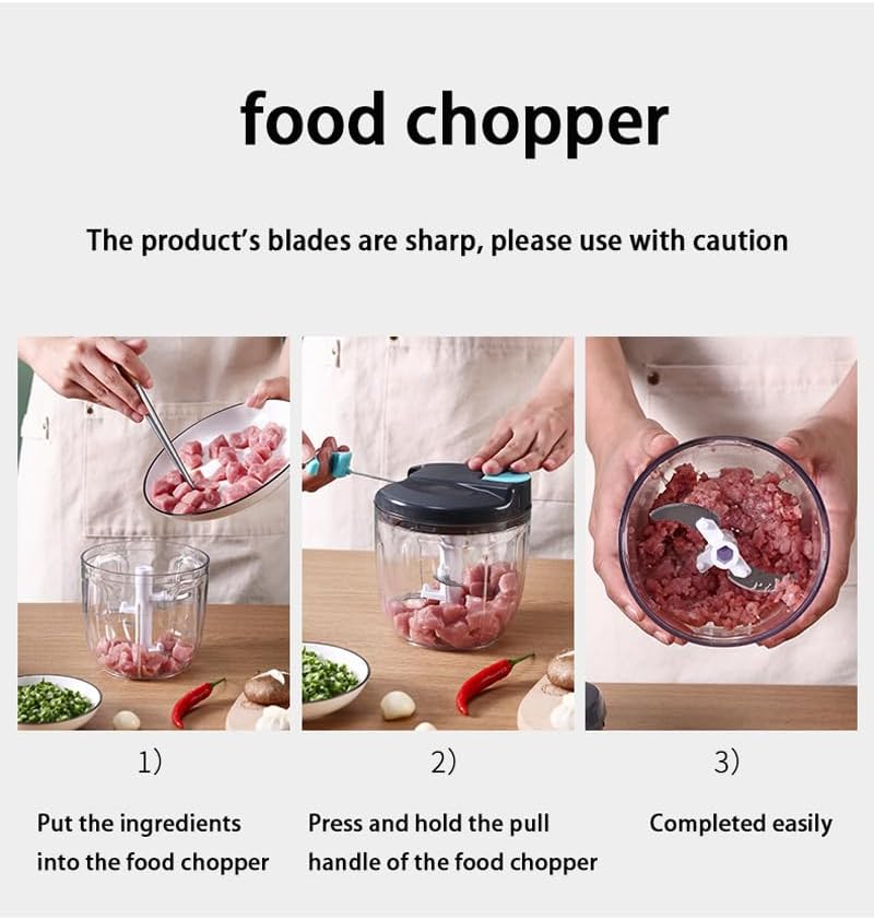 Manual Food Chopper Vegetable Processor - 900ml, Kitchen Cooking Tool