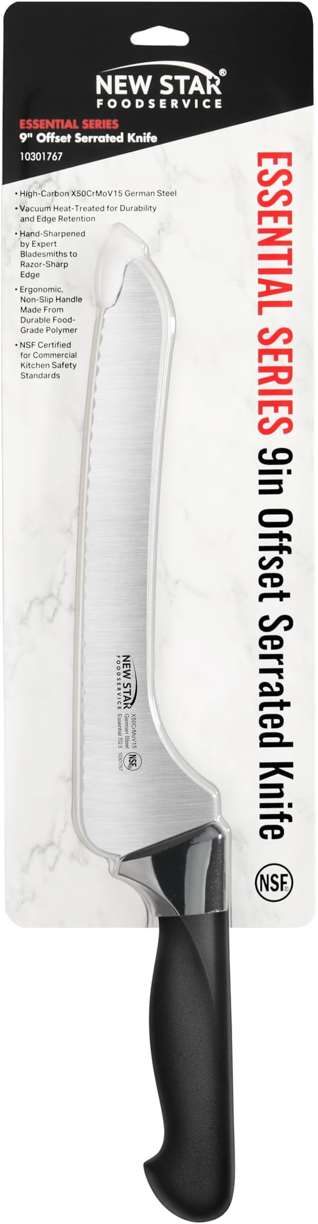 New Star Foodservice Essential 9-Inch Offset Serrated Bread Knife, German Steel