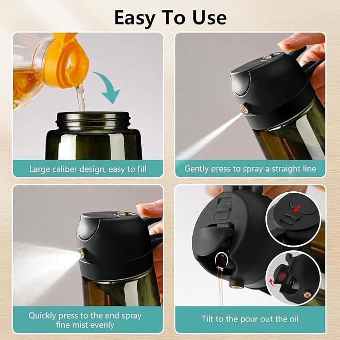 2-in-1 Oil Sprayer Dispenser, 16oz UV-Blocking Glass, Non-Slip | Extra Stability, Easy Refill, Refined Aesthetic