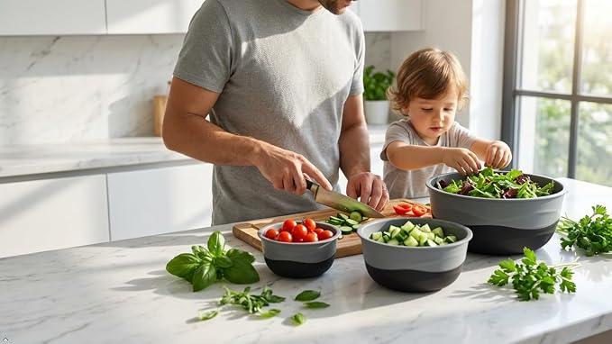 Pera Mixing Bowls with Lids, 8-Piece Airtight Leak-Proof Nesting BPA-Free Prep Bowl Set for Kitchen & Food Storage, Large 4200ml Capacity, Microwave & Dishwasher Safe(Black)