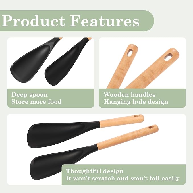 4Pcs Silicone Spatula Set with Wooden Handle, Cooking Spoon Spatula Multipurpose Kitchen Utensils for Mixing, Scraping, Serving, Heat Resistant, Non-Stick Safe, 2 Large 13.4"+ 2 Small 11.4"