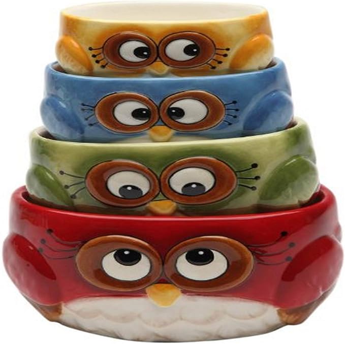 Cosmos gifts Measuring Cup Set Owl Design red green blue yellow 4 Pack, Medium